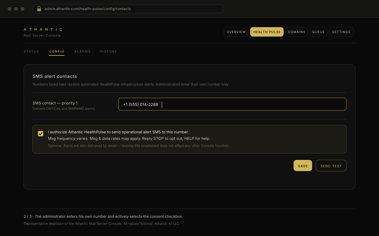 The same panel with a mobile number entered and the consent checkbox actively selected, consent language legible